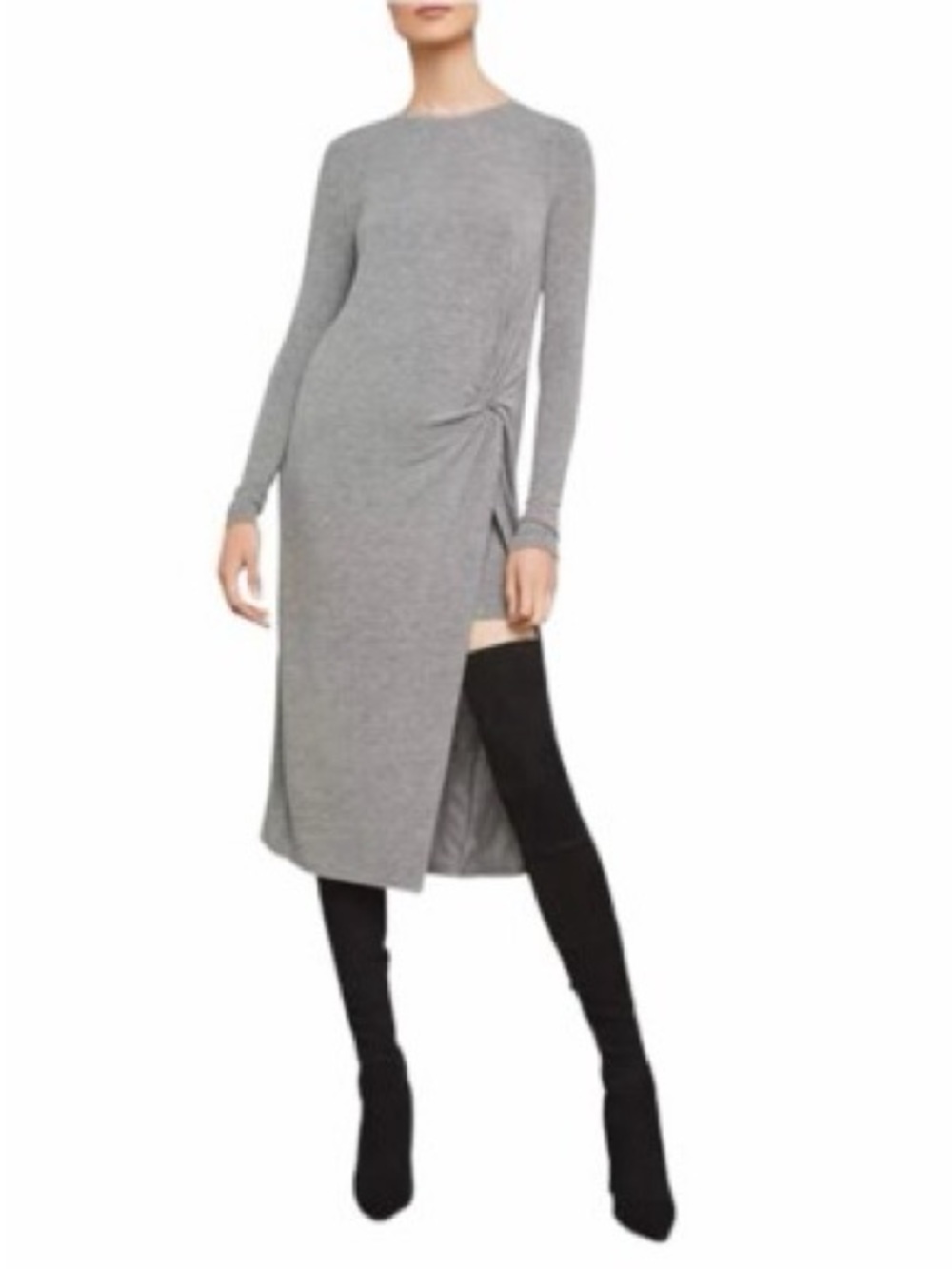 BCBGMaxAzria Gray Long-Sleeve Midi Dress with Side Knot